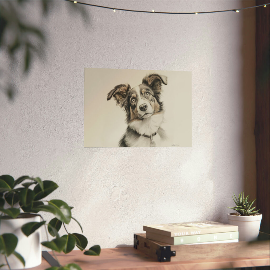 Australian Shepherd Dog Portrait Fine Art Print