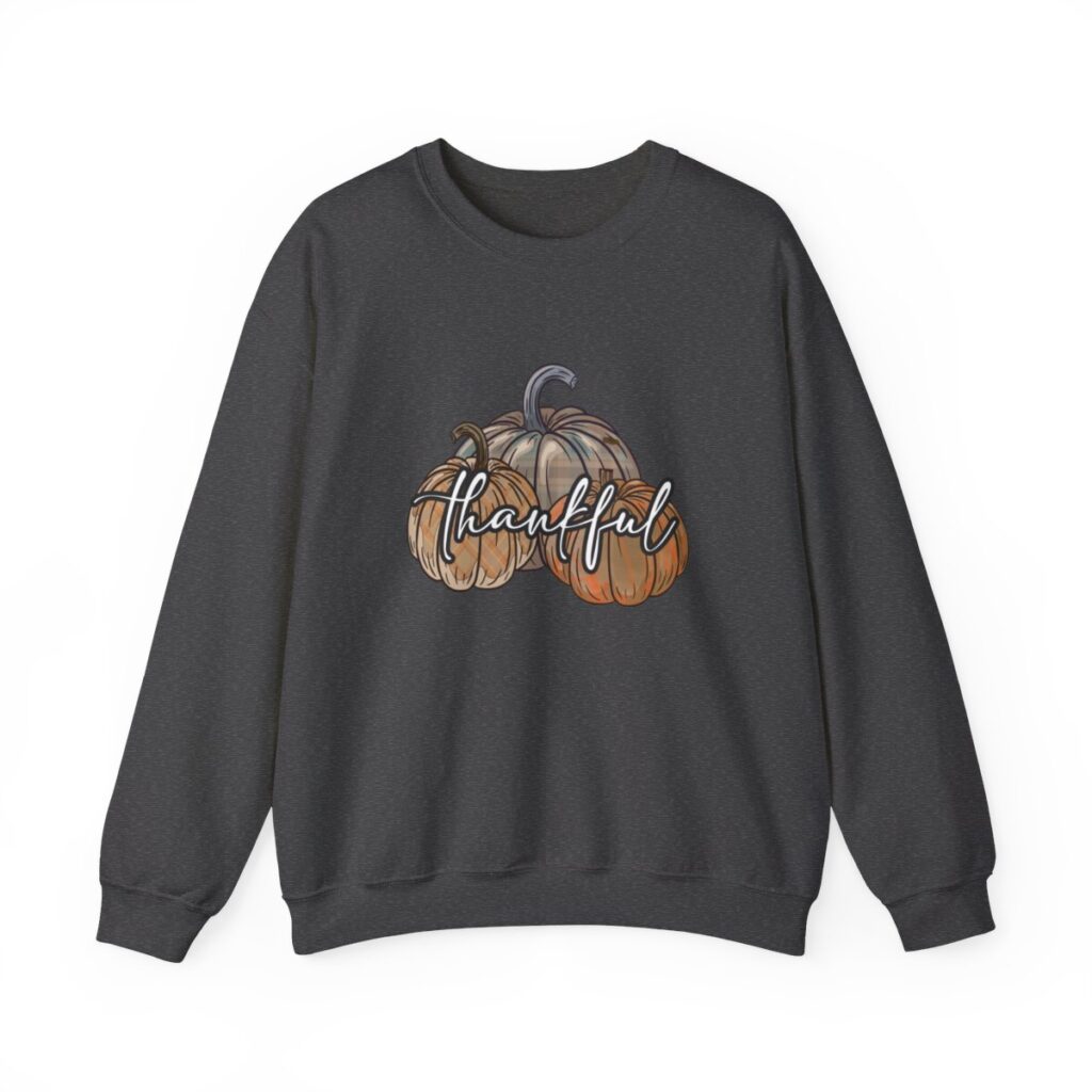 Vintage Pumpkins and Thankful Script Thanksgiving Sweatshirt for Her