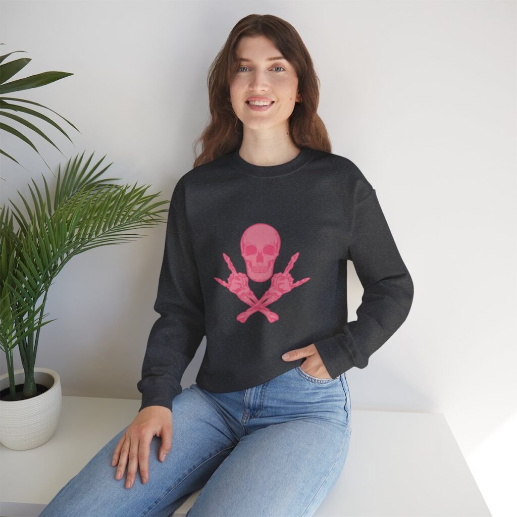 Pink Skull and Cross Bones Unisex Heavy Blend Crewneck Sweatshirt