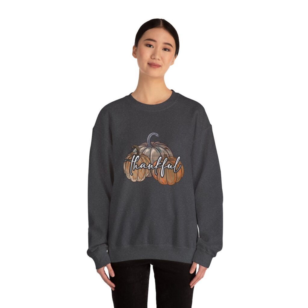 Vintage Pumpkins and Thankful Script Thanksgiving Sweatshirt for Her