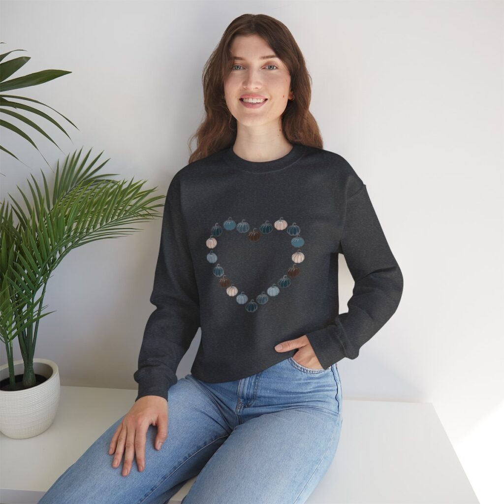 Vintage Blue Pumpkin Heart Crewneck Sweatshirt