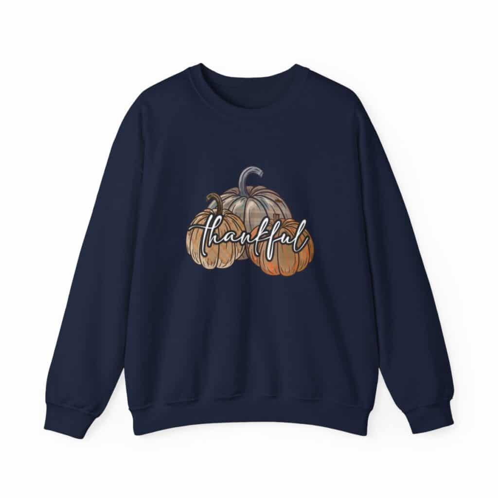 Vintage Pumpkins and Thankful Script Thanksgiving Sweatshirt for Her