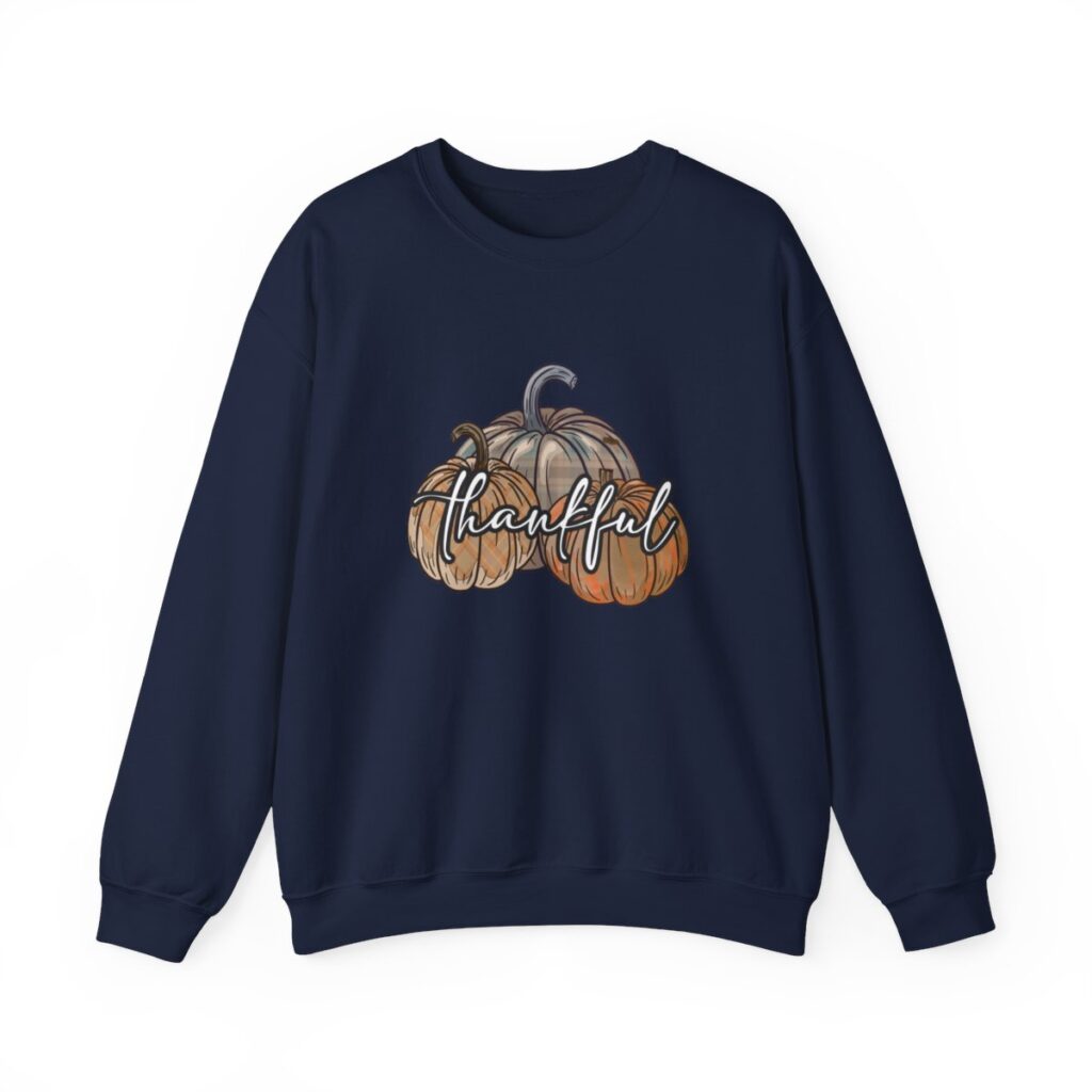 Vintage Pumpkins and Thankful Script Thanksgiving Sweatshirt for Her