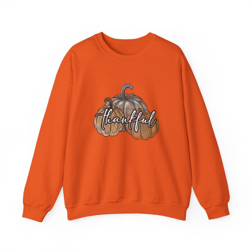 Vintage Pumpkins and Thankful Script Thanksgiving Sweatshirt for Her