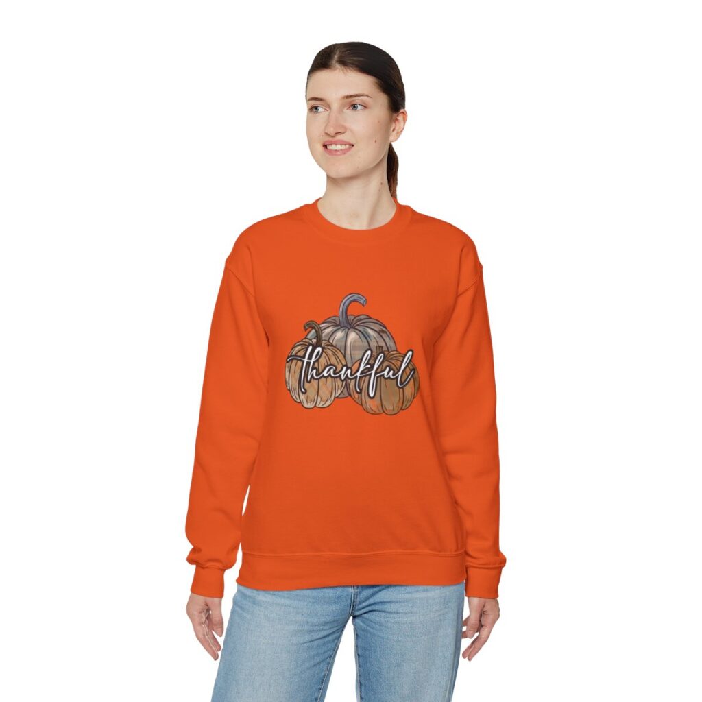 Vintage Pumpkins and Thankful Script Thanksgiving Sweatshirt for Her