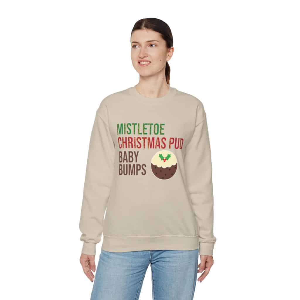 Mistletoe, Christmas Pud and Baby Bumps Pregnancy Announcement Sweatshirt