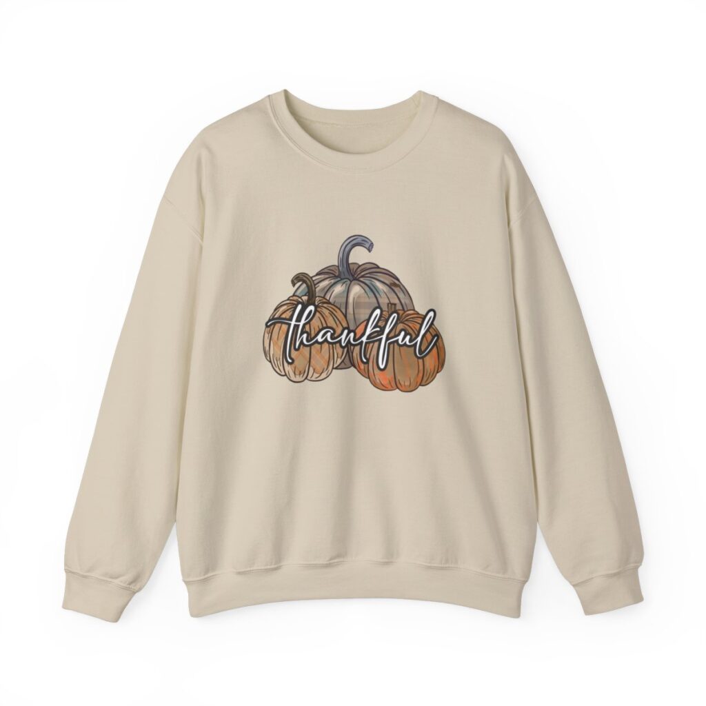 Vintage Pumpkins and Thankful Script Thanksgiving Sweatshirt for Her