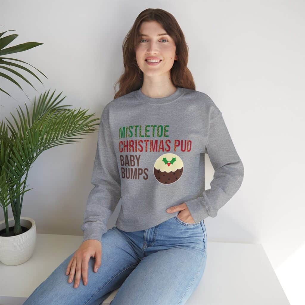 Mistletoe, Christmas Pud and Baby Bumps Pregnancy Announcement Sweatshirt