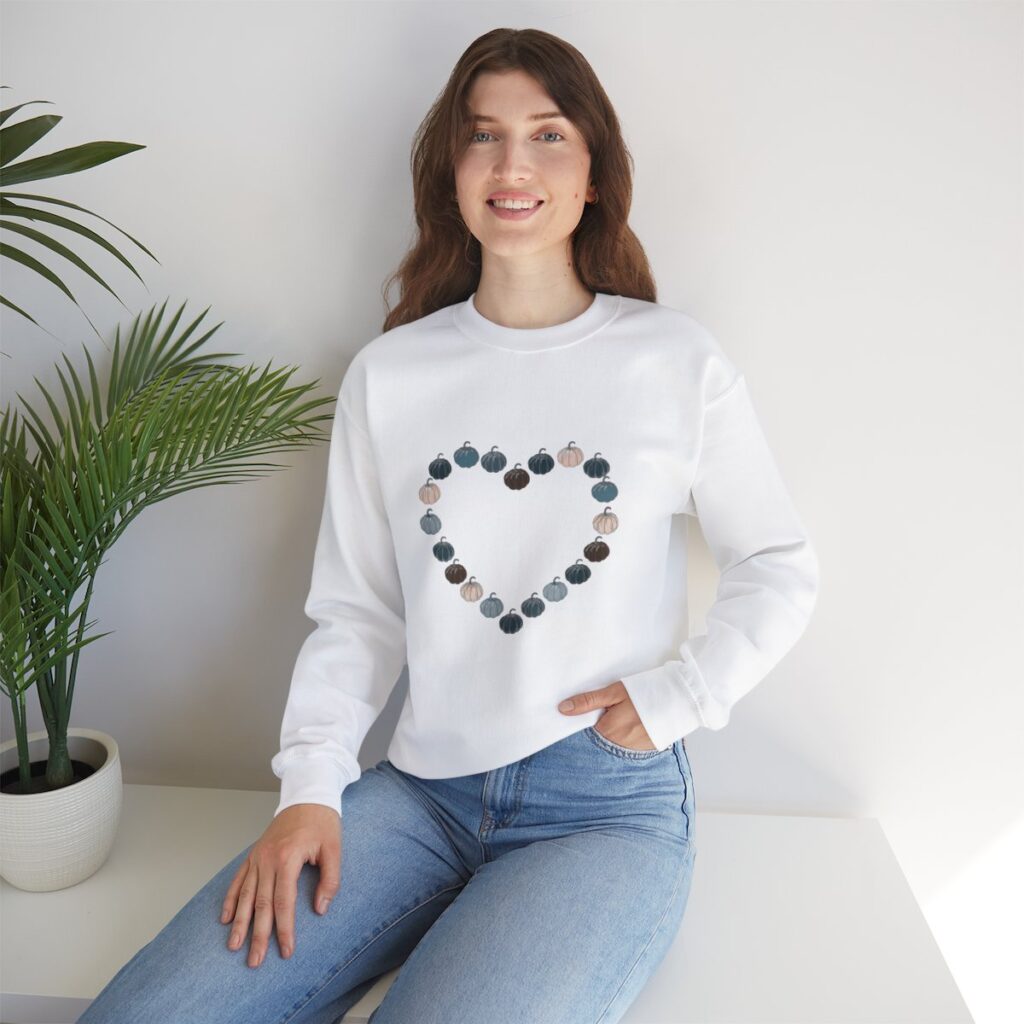 Vintage Blue Pumpkin Heart Unisex Crewneck Sweatshirt