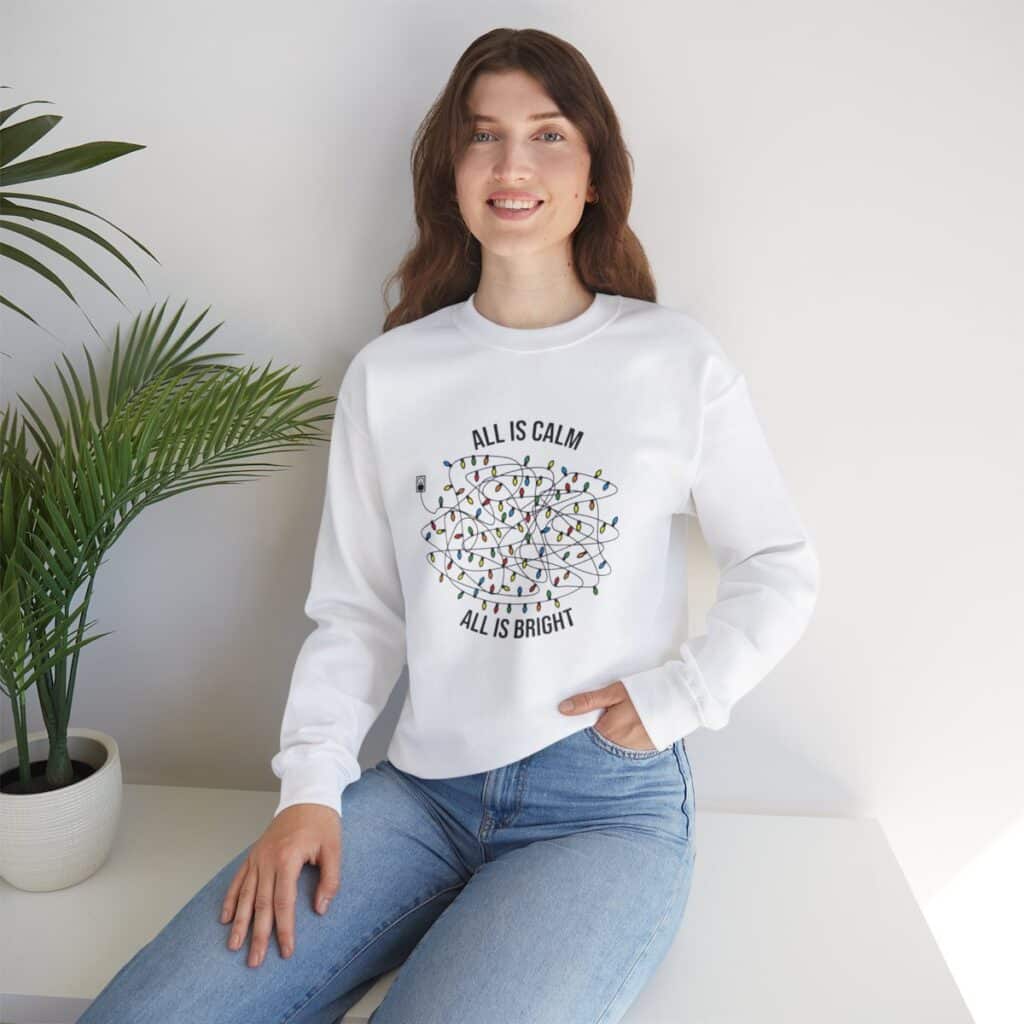 Tangled Christmas Lights Crewneck Sweatshirt - All is Calm, All is Bright