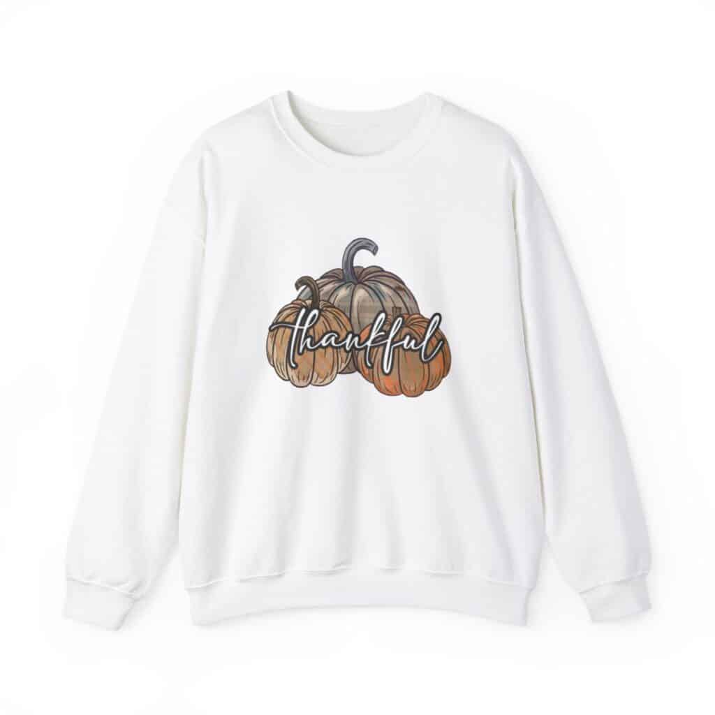 Vintage Pumpkins and Thankful Script Thanksgiving Sweatshirt for Her