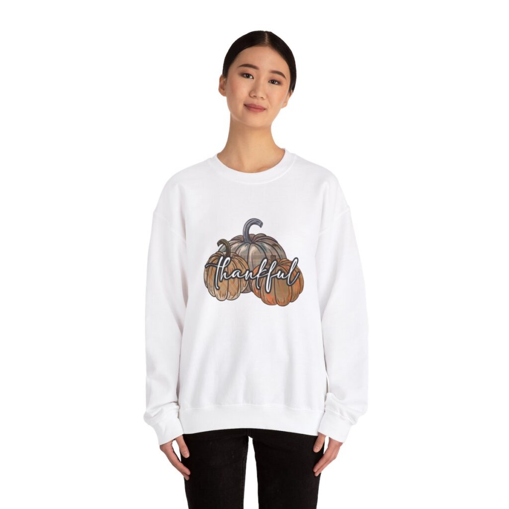 Vintage Pumpkins and Thankful Script Thanksgiving Sweatshirt for Her