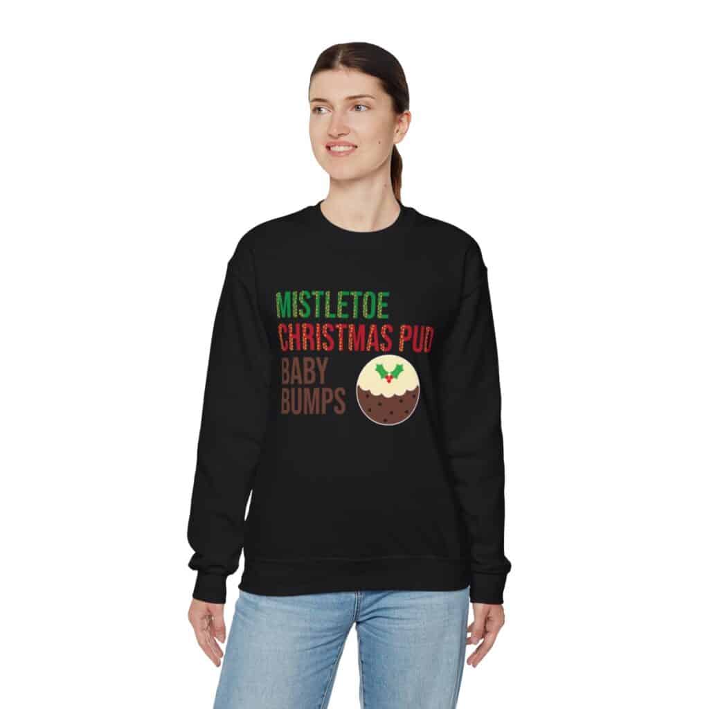 Mistletoe, Christmas Pud and Baby Bumps Pregnancy Announcement Sweatshirt