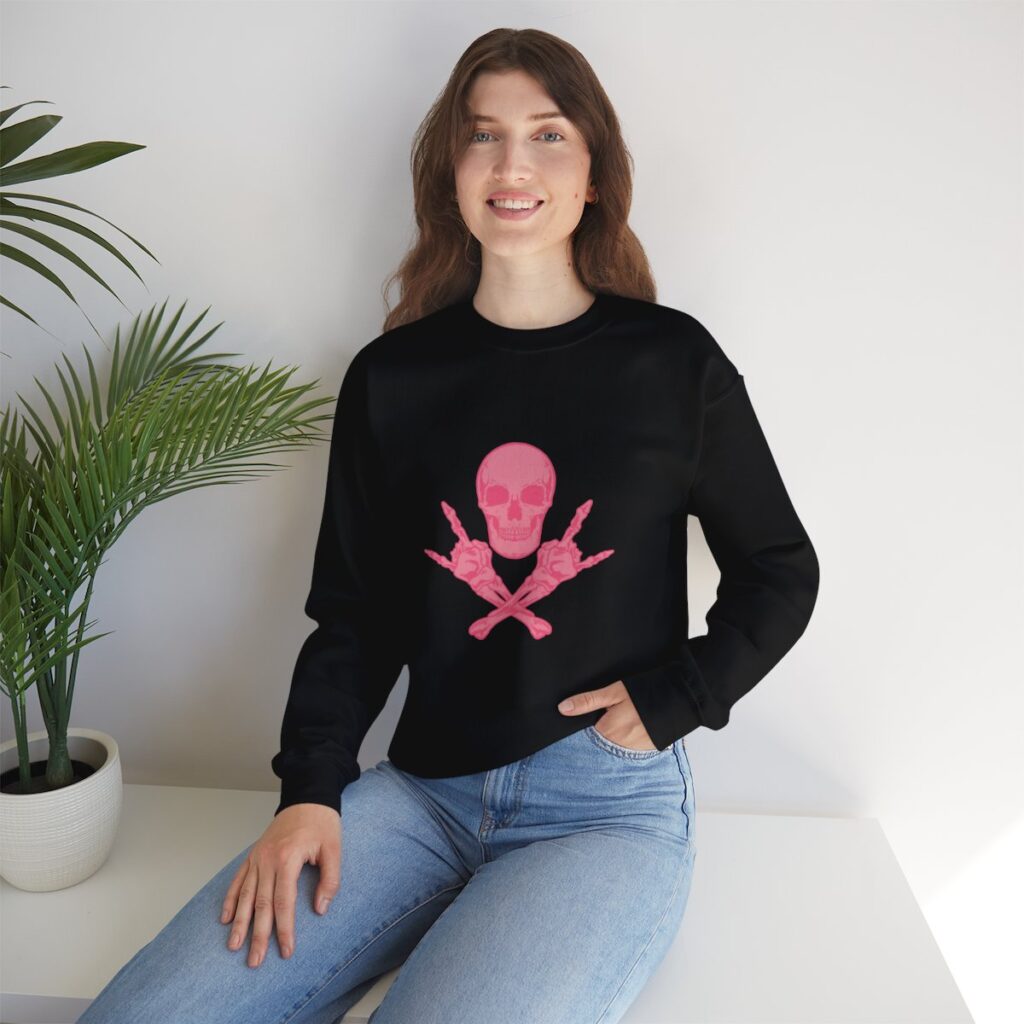 Pink Skull and Cross Bones Unisex Heavy Blend Crewneck Sweatshirt