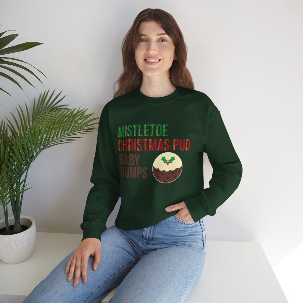 Mistletoe, Christmas Pud and Baby Bumps Pregnancy Announcement Sweatshirt