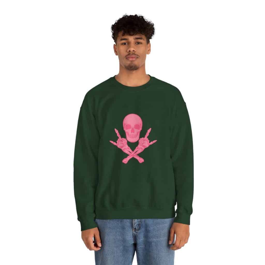 Pink Skull and Cross Bones Unisex Heavy Blend Crewneck Sweatshirt