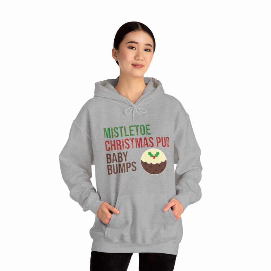 Festive Pregnancy Announcement - Mistletoe, Christmas Pud and Baby Bumps Hoodie