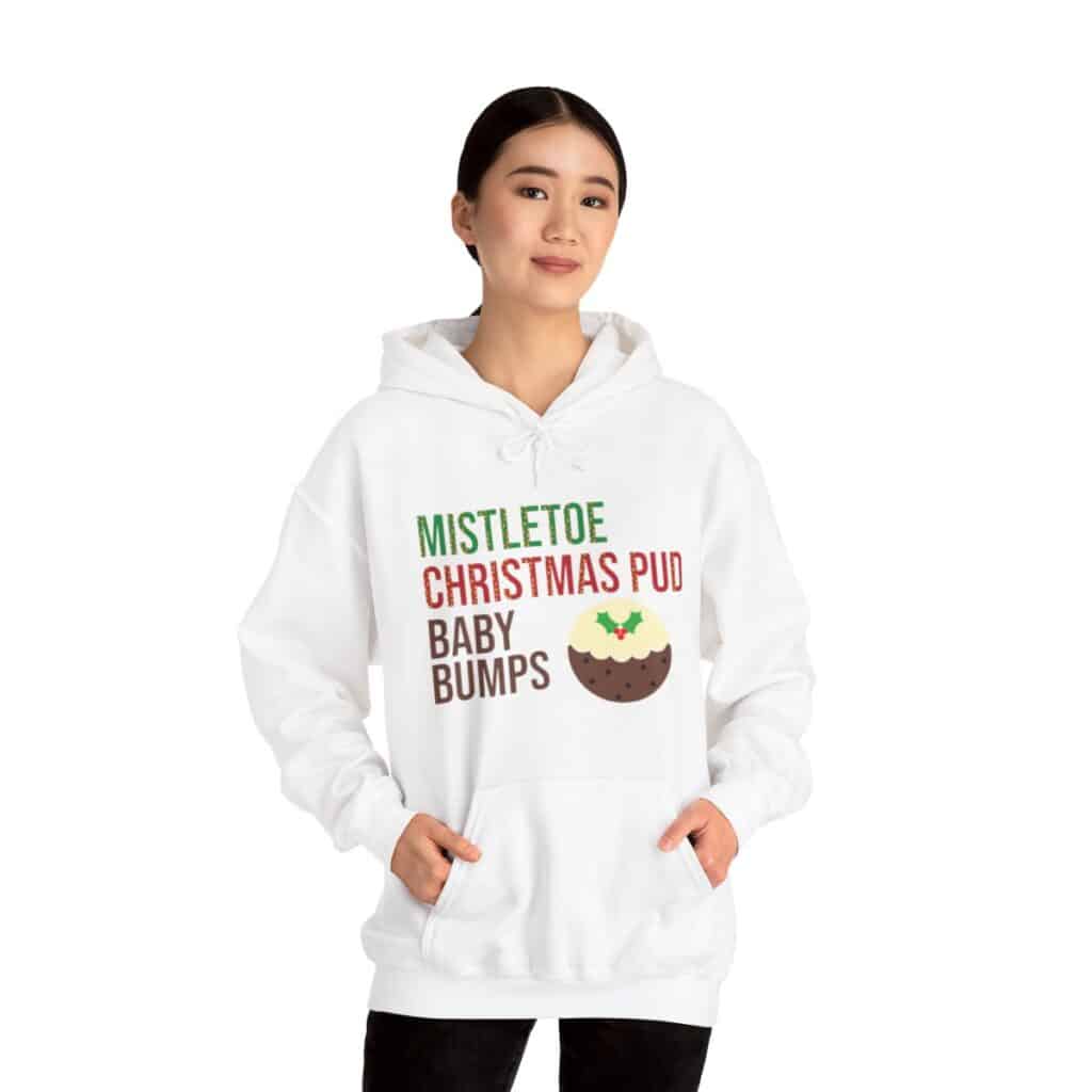 Festive Pregnancy Announcement - Mistletoe, Christmas Pud and Baby Bumps Hoodie