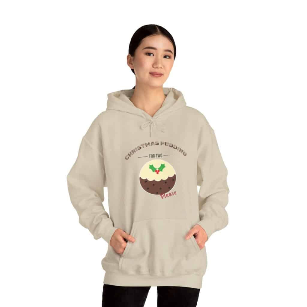 Festive Pregnancy Announcement - Christmas Pudding for Two, Please Hoodie