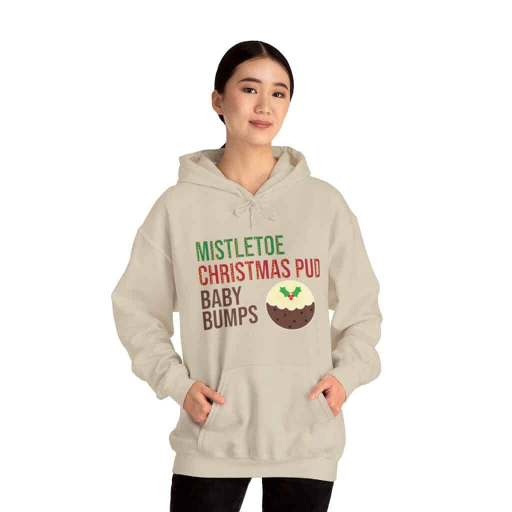 Festive Pregnancy Announcement - Mistletoe, Christmas Pud and Baby Bumps Hoodie