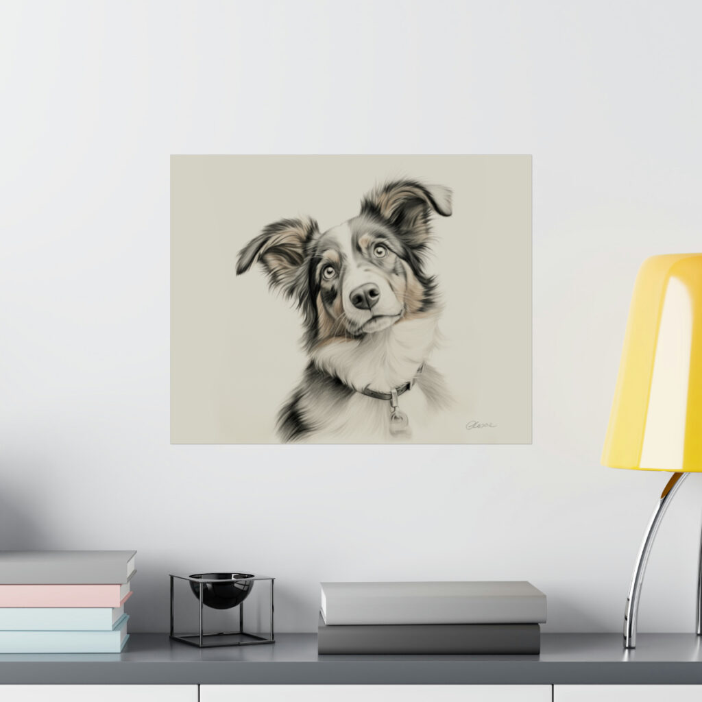 Australian Shepherd Dog Portrait Fine Art Print