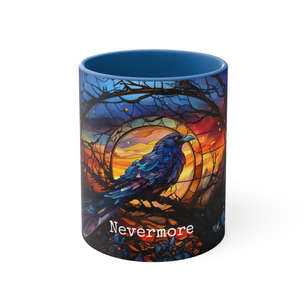 Edgar Allen Poe Nevermore Raven Stained Glass Mug - A Poetic Sip