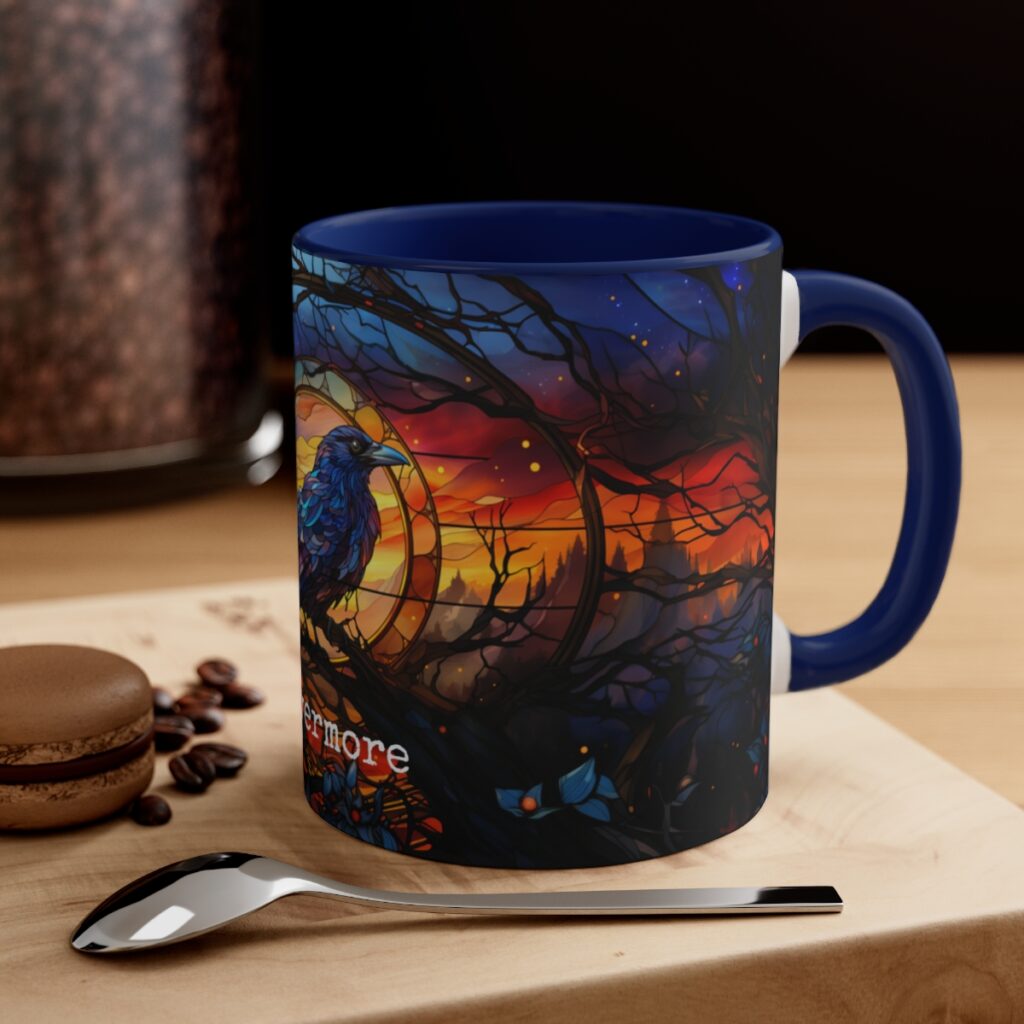 Edgar Allen Poe Nevermore Raven Stained Glass Mug - A Poetic Sip