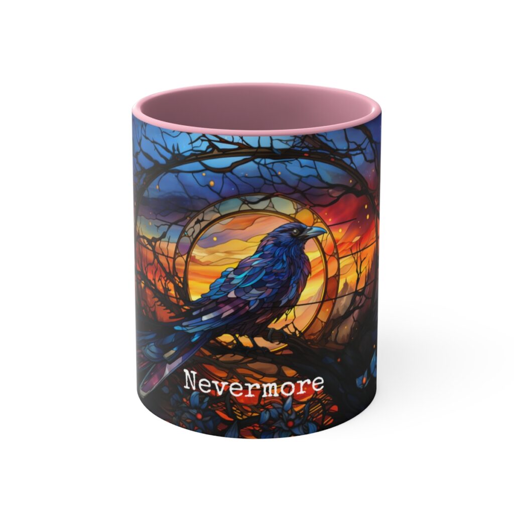 Edgar Allen Poe Nevermore Raven Stained Glass Mug - A Poetic Sip