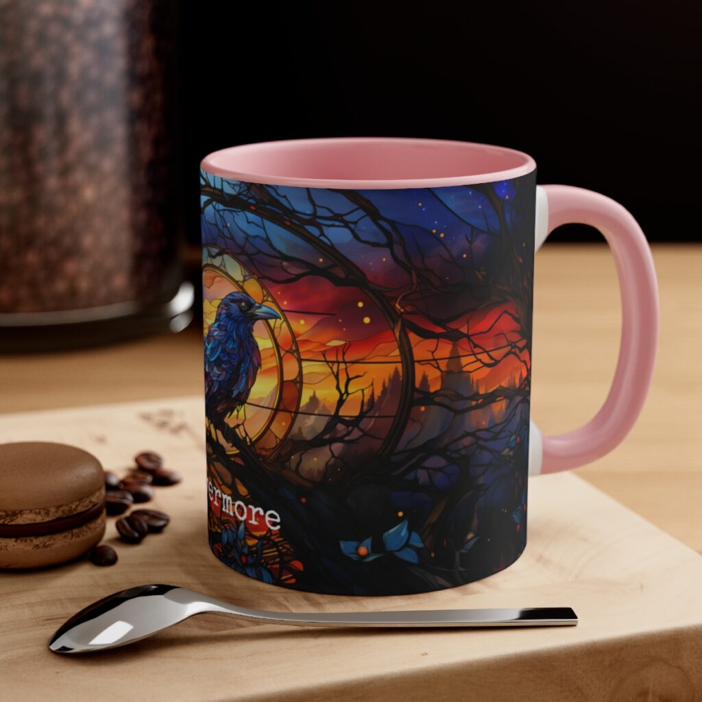 Edgar Allen Poe Nevermore Raven Stained Glass Mug - A Poetic Sip