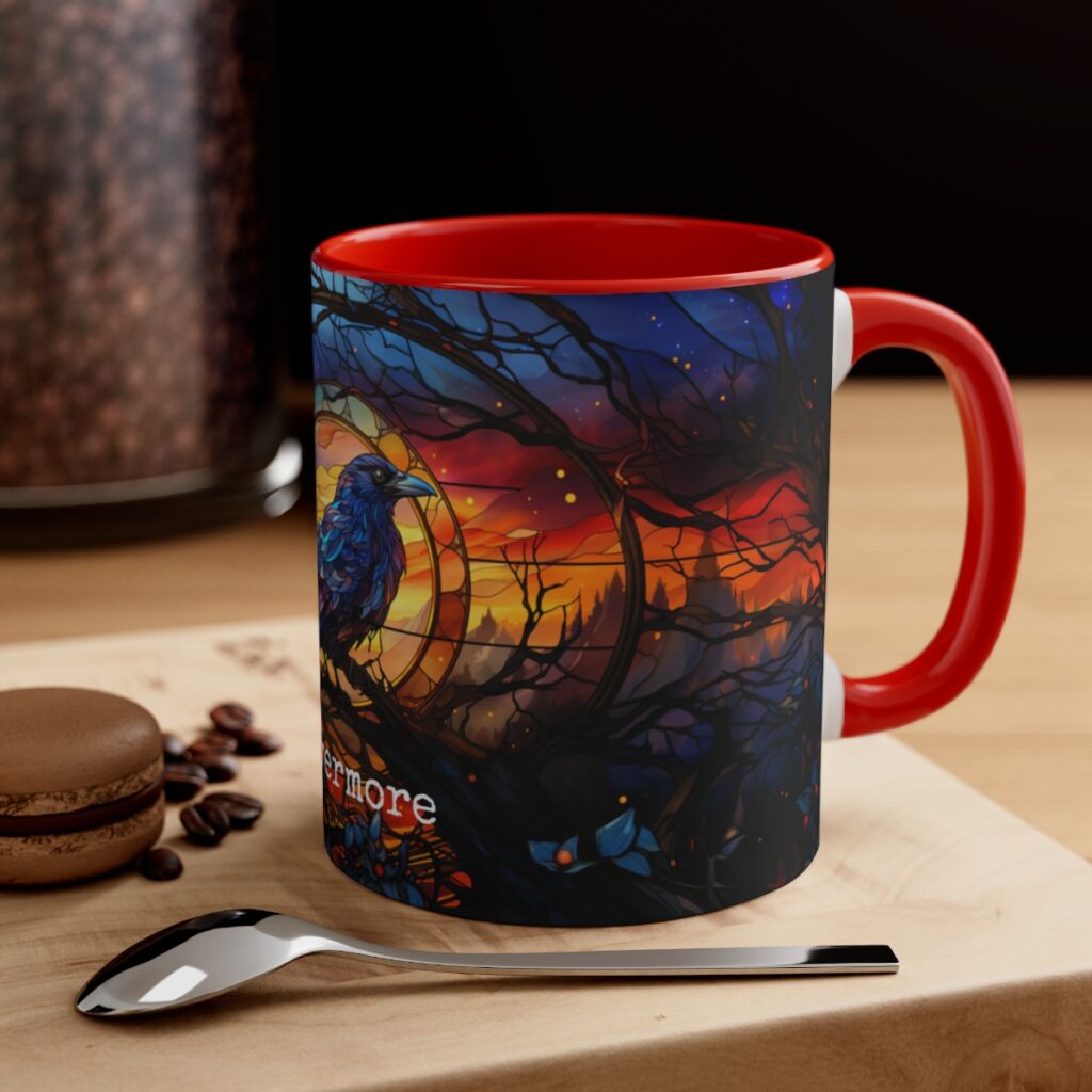 Edgar Allen Poe Nevermore Raven Stained Glass Mug - A Poetic Sip