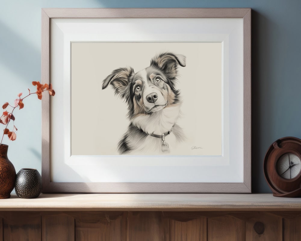 Australian Shepherd Dog Portrait Fine Art Print