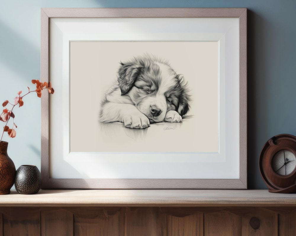 Australian Shepherd Dog Portrait Fine Art Print