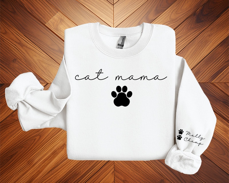 Personalised Cat Mama Sweatshirt with Cat Names on Sleeve