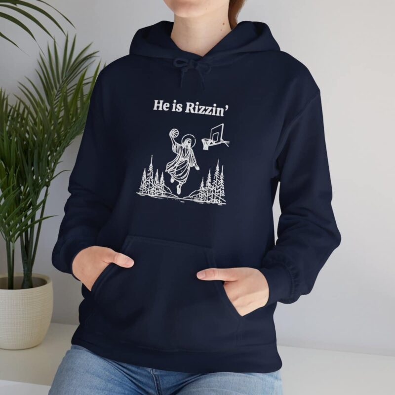 He is Rizzin' Funny Easter Hoodie - Jesus Playing Basketball