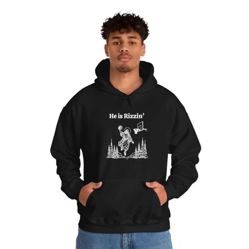 He is Rizzin' Funny Easter Hoodie - Jesus Playing Basketball