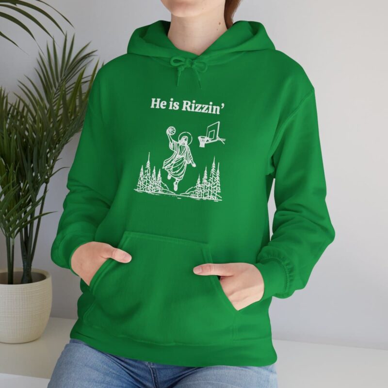 He is Rizzin' Funny Easter Hoodie - Jesus Playing Basketball