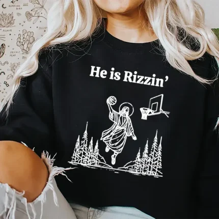 He is Rizzin' Funny Easter Hoodie - Jesus Playing Basketball