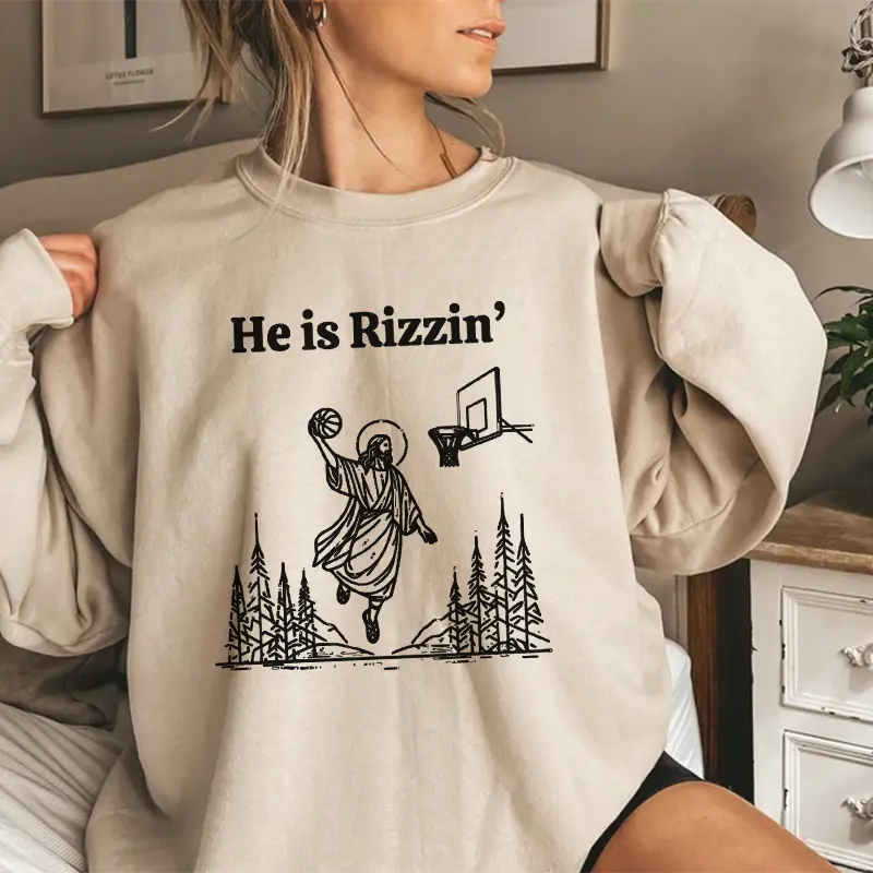 He is Rizzin' Funny Easter Hoodie - Jesus Playing Basketball