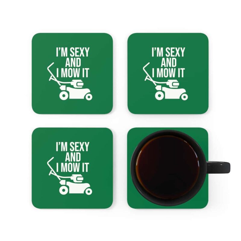 I'm Sexy and I Mow It Corkwood Coaster Set